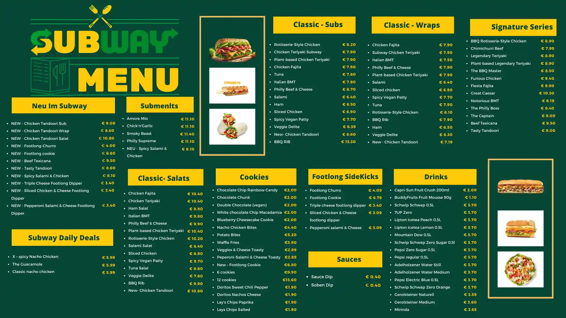 Subway Preise Menu